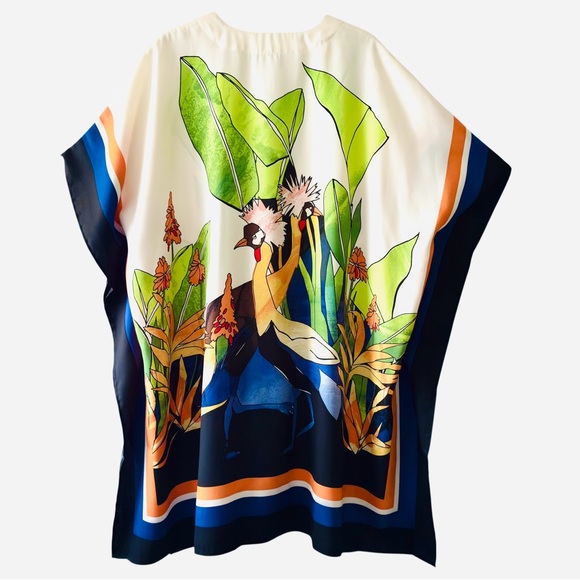 Chicos Crowned Crane Kimono Size L/XL  Buttercream Tropical Coverup Beach Resort - Picture 6 of 8